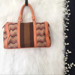 STREET LEVEL Orange Chevron Crochet Stripe Tote‎ Bag